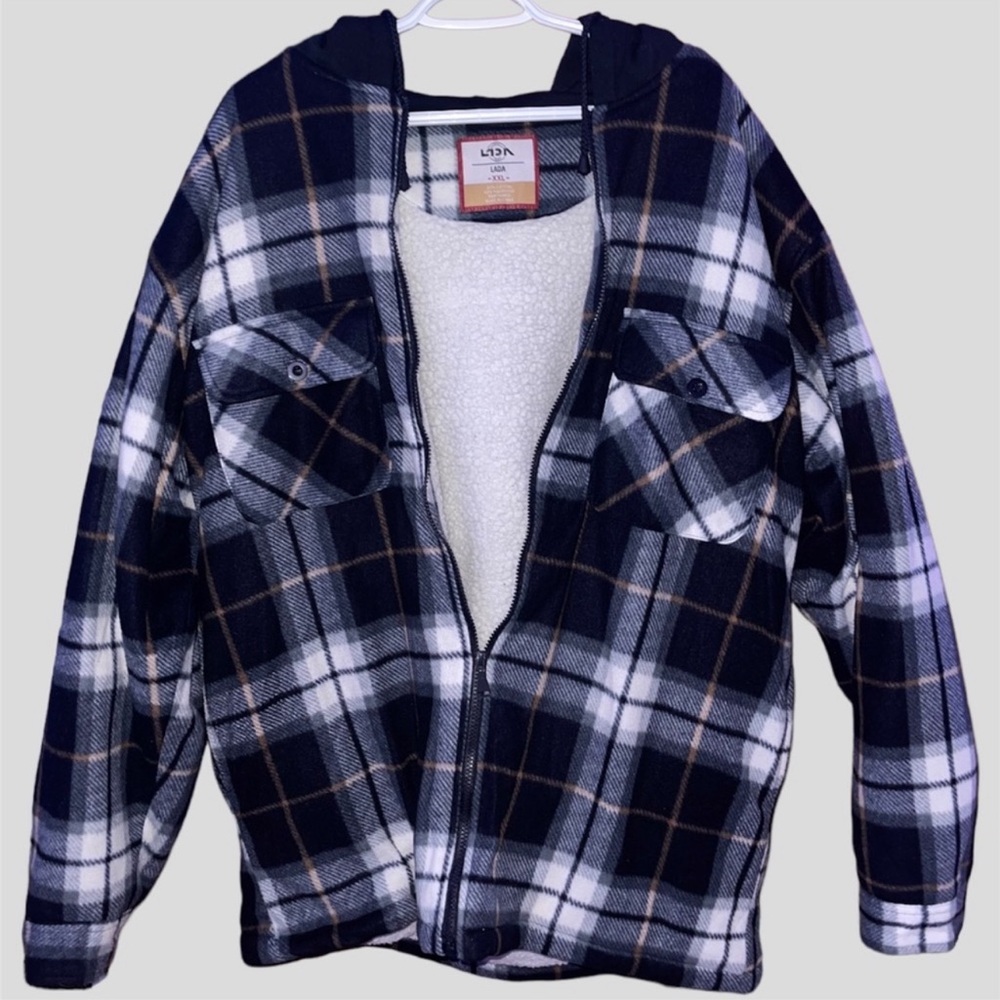Heavyweight Flannel Zip Up Fleece Lined Plaid Sherpa Hoodie